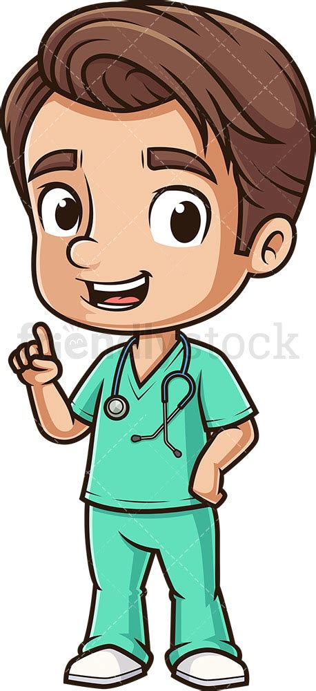 Cute Male Nurse Pointing Up Cartoon Clipart Vector