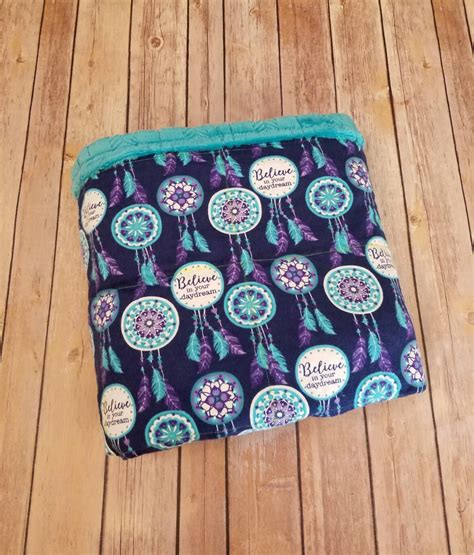 Weighted Blanket 10 Pound Dreamcatcher Teal Embossed Minky 40x60 Ready To Ship Twin Size