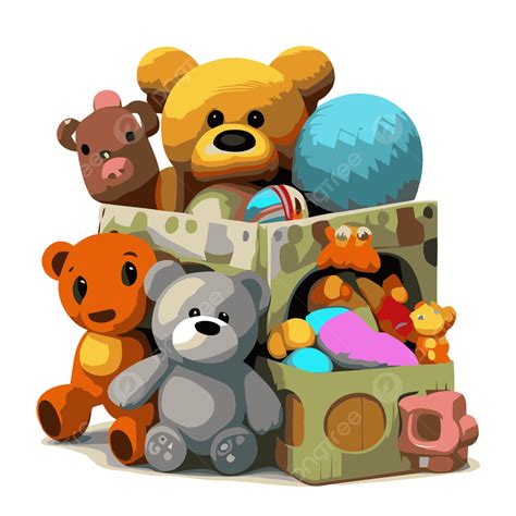 Sharing Toys Vector Sticker Clipart Many Stuffed Animals Placed In A