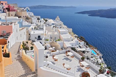 Afternoon View Over Town And Ocean At Fira Thira Santorini Island