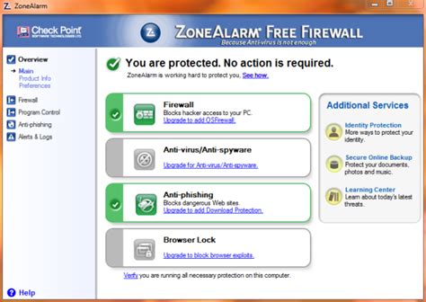 Beide module sind in eine einfache oberfläche integriert und sorgen dafür, dass ihr pc vor viren, malware, spyware, trojanern, würmern oder bots geschützt ist und. ZoneAlarm Free Firewall Version 9.2.106 download now ...