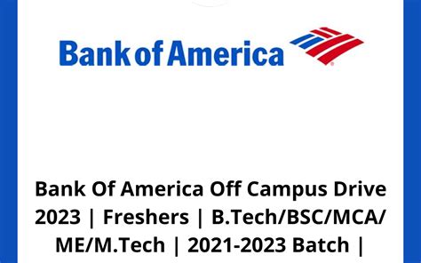 Bank Of America Off Campus Drive 2023 Freshers Btechbscmca Mem