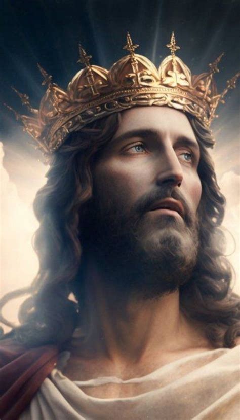 The Face Of Jesus Wearing A Crown With Clouds In The Background And