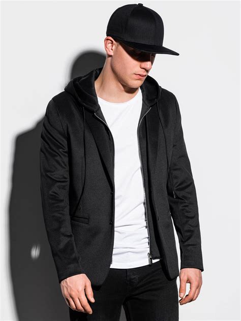 Mens Casual Hooded Blazer Jacket M156 Black Modone Wholesale