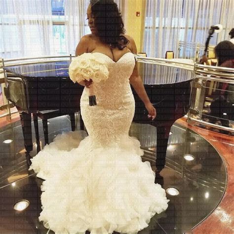 2018 African Plus Size Mermaid Wedding Dress Sweetheart Ruffles Lace