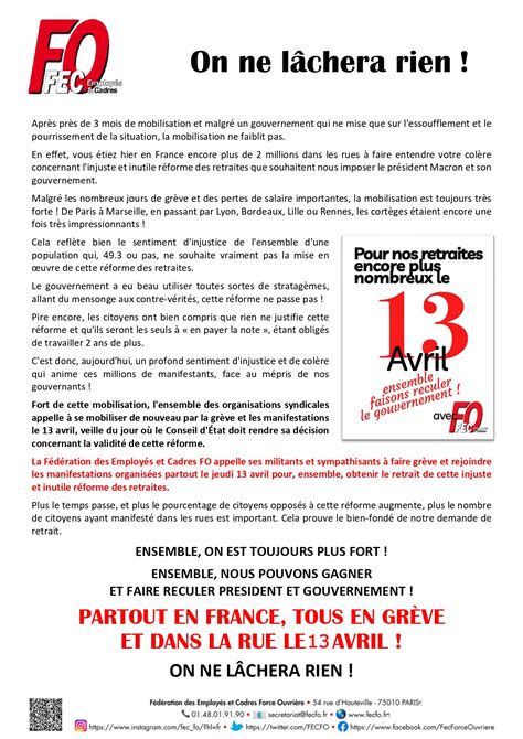 Manifestations Du 13 Avril 2023 Snp Fo Caisses Dépargne