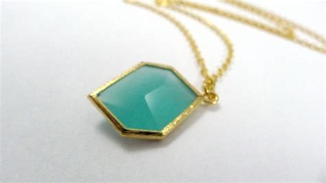 Prism Necklace Aqua And Gold Geometric Glass Modern Shape