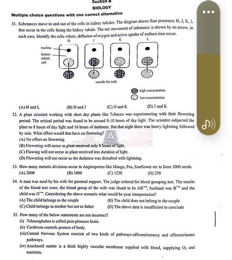 Section B Biology Multiple Choice Questions With One Correct Alternative