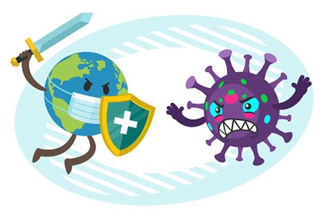 Cartoon Coronavirus Character Versus Planet Earth Character The Planet