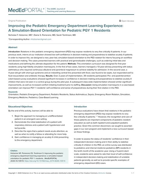 Pdf Improving The Pediatric Emergency Department Learning Experience