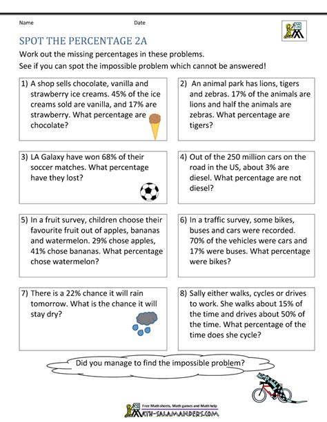 Problem Solving Percentages Worksheet