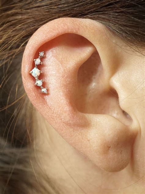 White Fire Opals Stud Cartilage Earring Piercing G By Midnightsmojo