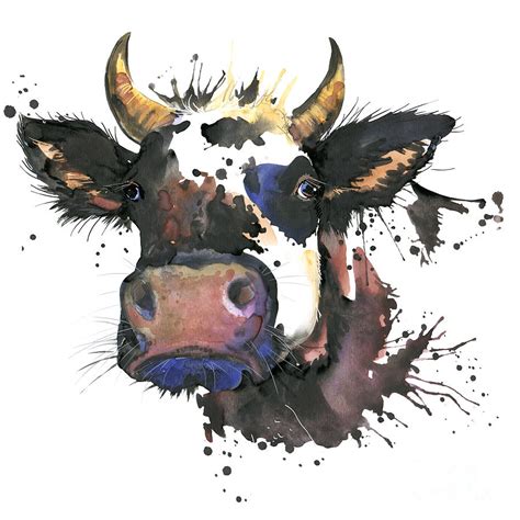Cow Watercolor Illustration Farm Digital Art By Faenkova Elena Fine