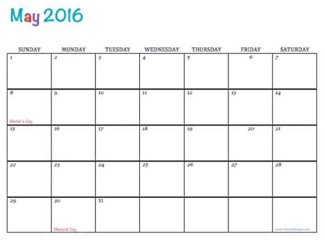 May 2016 Free Printable Calendar Printable Blank Calendar Org