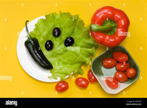 Still Life Of Jalapeno Pepper Bell Pepper Tomato Cherry Lettuce On