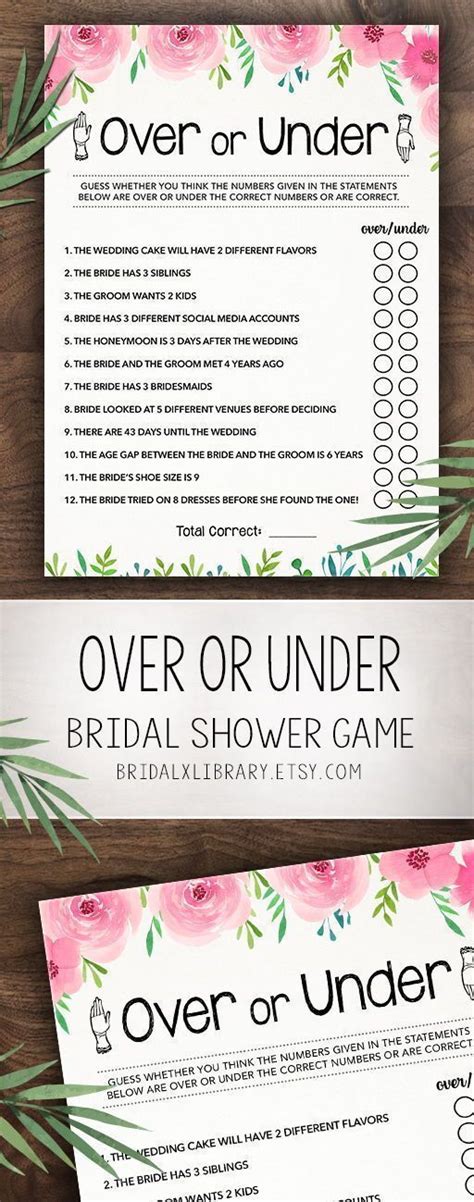 Over Or Under Bridal Shower Game Printable Bridal Shower Etsy Canada