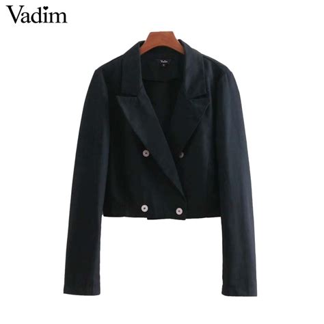 Vadim Women Stylish Short Style Blazer Double Breasted Pockets Long