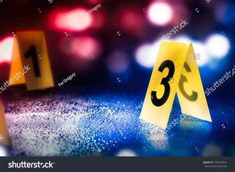 Evidence Markers On Floor High Contrast Stock Photo 739523074