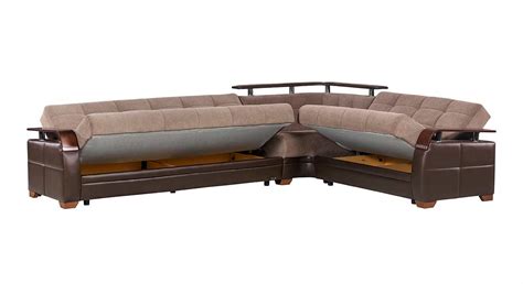 Sectional Sofa Modular Bed Sleeper Fabric Light Brown Coils B8 