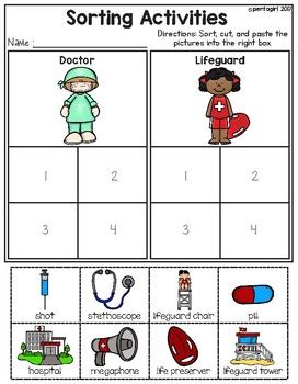 sorting activities community helper doctor and lifeguard tpt