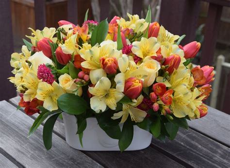 Easter Flower Arrangement With Alstroemerias Tulips Freesia Roses
