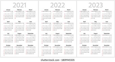 Simple Calendar 2021 2022 2023 Years Stock Vector Royalty Free