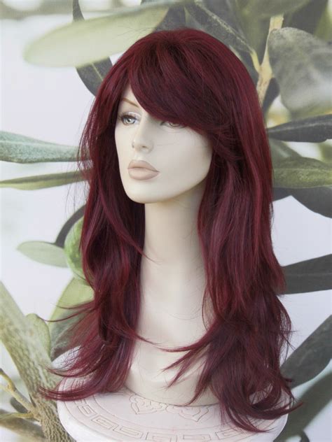 ️ Full Womens Ladies Fashion Hair Wig Burgundy Red Plum Heat Resist Long 99j Uk 🔥 купить