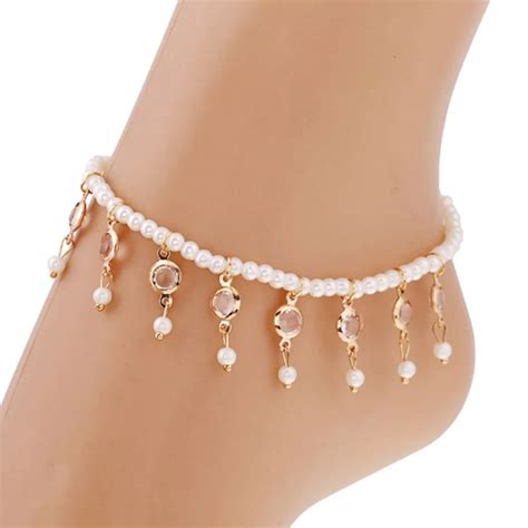 summer new arrival hot bead bracelet on the leg imitation pearl fashion crystal tassels elastic
