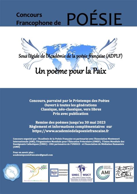 Concours Francophone De Poésie Un Poème Pour La Paix