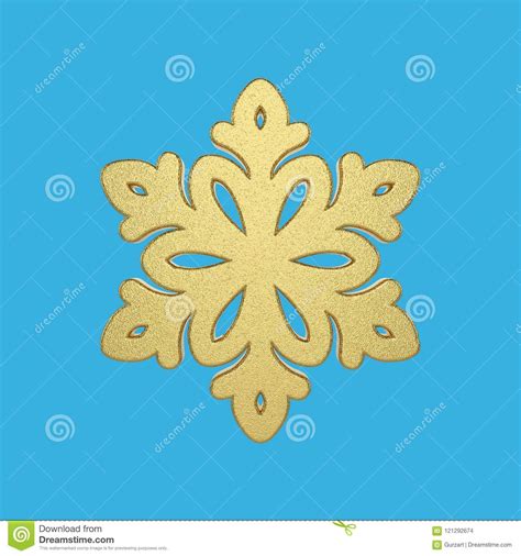 Gold Snowflake Isolated On Blue Background. Christmas Element Decorated ...
