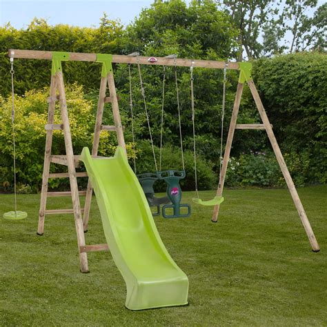 This corner of silence will certainly be busy all the time getting all the family members' attention. Muriqui Wooden Swing Set With Slide - Plum Play