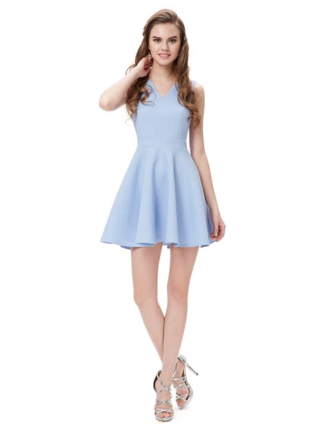 Ever Pretty Cute Fashion V Neck Casual Blue Short Prom Cocktail Dresses