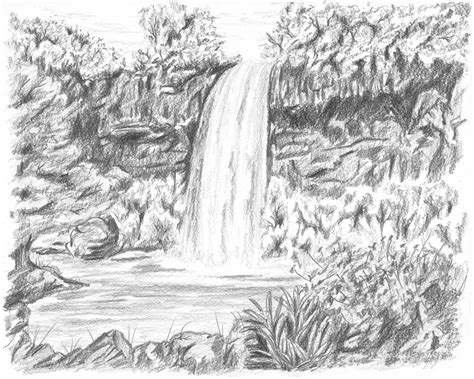 How To Draw A Waterfall In A Beautiful Landscape Let S Draw Today