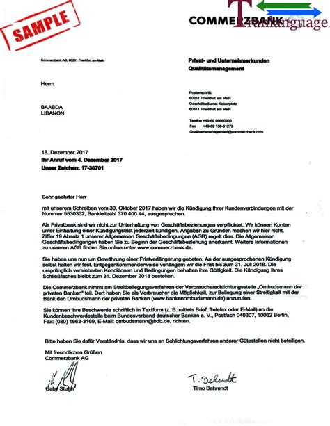 Bank Reference Letter Germany Tranlanguage Certified Translations