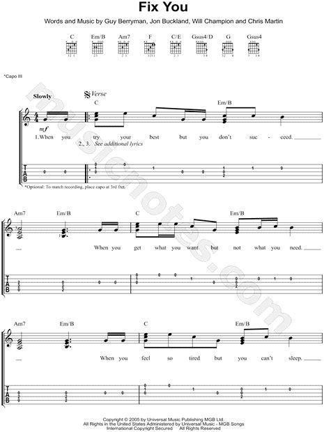 Kevin shi guitar (ksg) | the 914 copy. Coldplay "Fix You" Guitar Tab in C Major - Download ...