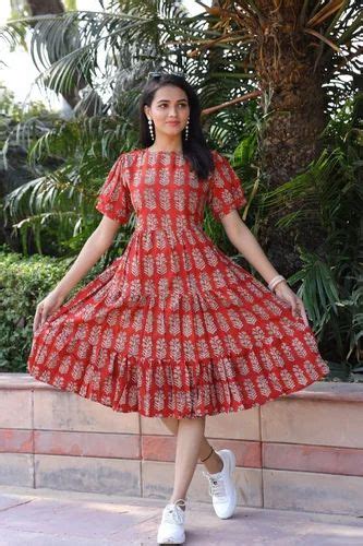 red ledies printed cotton one piece dress half sleeves party wear at rs 850 piece in jaipur