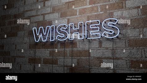 Wishes Glowing Neon Sign On Stonework Wall 3d Rendered Royalty Free