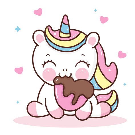 Cute Unicorn Vector Eat Chocolate Heart Pony Cartoon Pastel Background