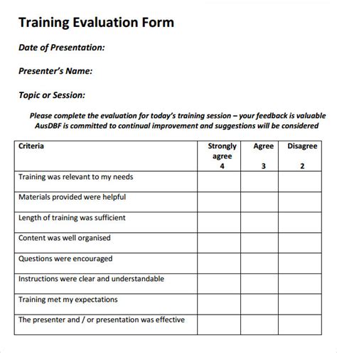 Training Evaluation Form 17 Download Free Documents In