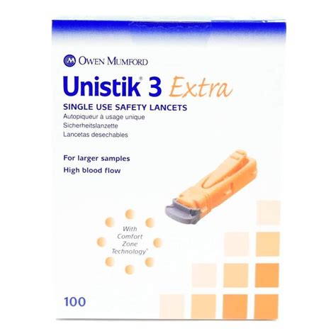 Owen Mumford Unistik 3 Extra Safety Lancets 100 Counts