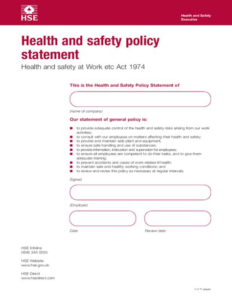 Health And Safety Policy Statement Template Free Download