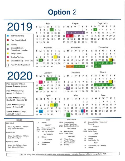 Lisd Calendar 2021 Customize And Print