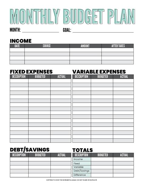 Budgeting Sheet Printable