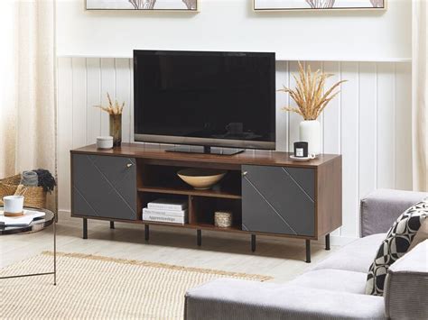 tv möbel grau dunkler holzfarbton 160 x 40 x 56 cm palmer beliani de