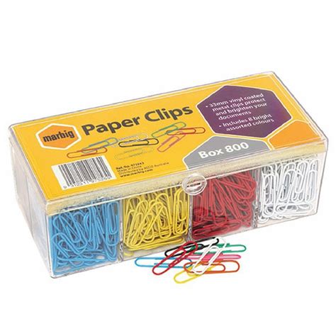 Marbig Vinyl Coated Paper Clips 33mm Assorted Box Of 800 975262