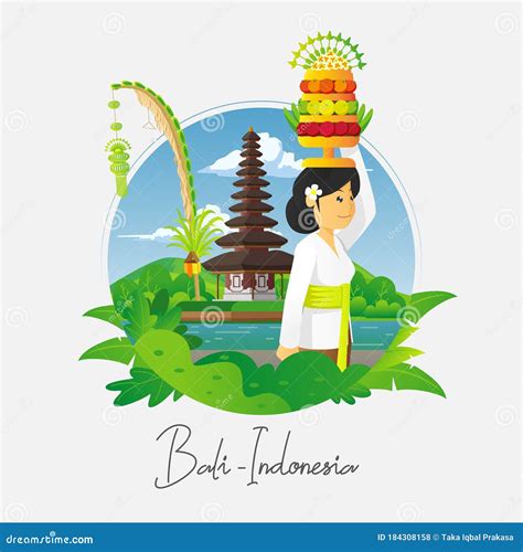 Balinese Man And Woman Praying On The Silent Day Celebration Cartoon