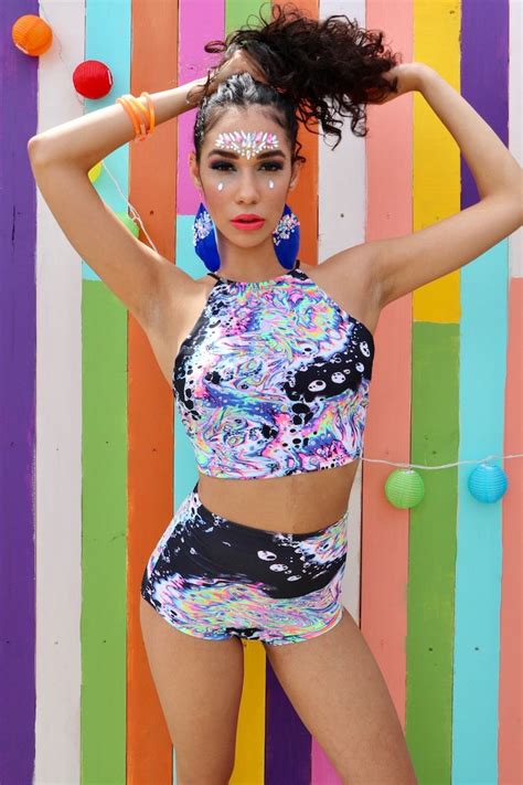 festival clothing rave outfit acid neon halter top raver etsy