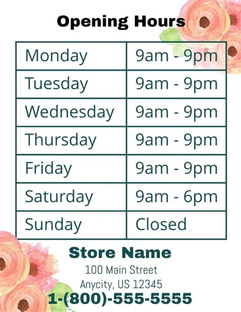 Opening Hours Template Postermywall