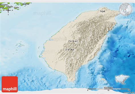 Shaded Relief Panoramic Map Of Taiwan Physical Outside