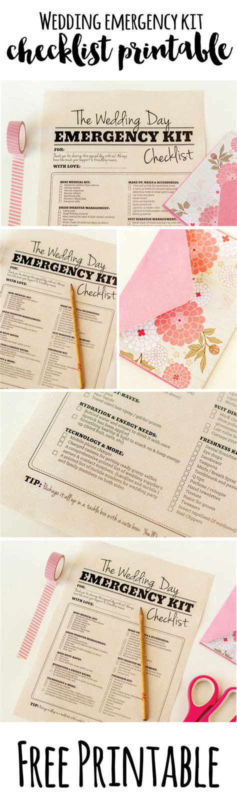 Free printable emergency wedding day checklist lists everything you should pack on your wedding day. Wedding Day Emergency Kit Checklist {Free Printable}